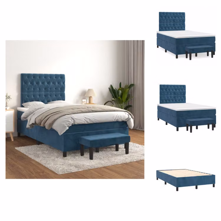 vidaXL Letto a molle con materasso blu scuro 120x200 cm in velluto - Letti e strutture letto