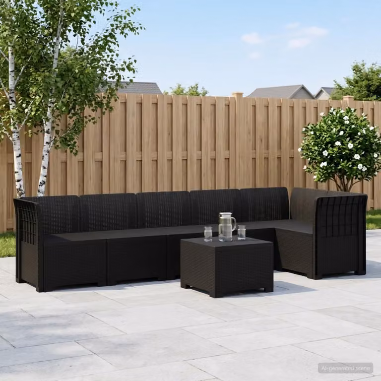 Set da giardino vidaXL a forma di L con divano angolare, tavolino e cuscini, design moderno in rattan color antracite