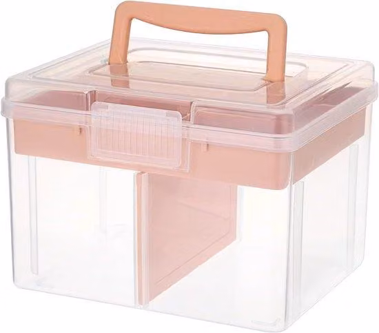 Scatola impilabile con contenitore Contenitore in plastica a 6 scomparti multifunzionale per riporre e organizzare giocattoli, materiali artigianali, cancelleria, accessori per il cucito, accessori per la pesca, rosa