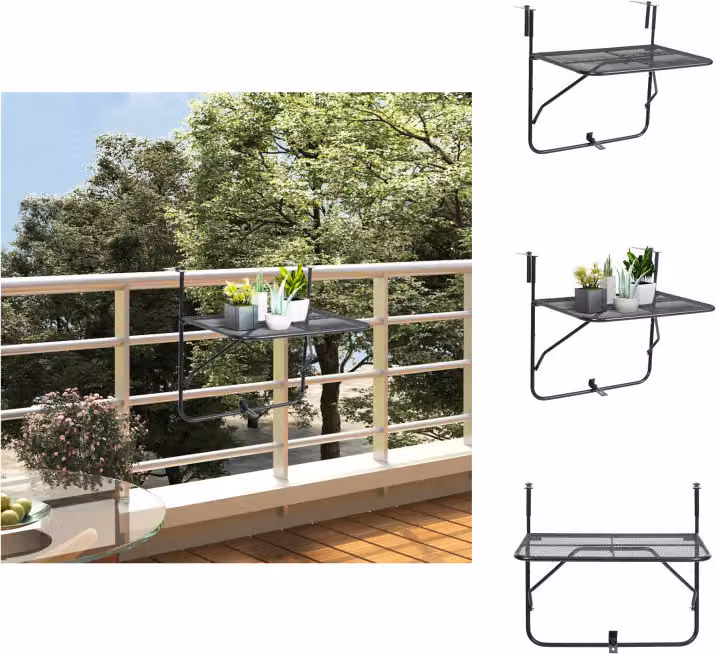 vidaXL Tavolo da balcone nero 60x40 cm in acciaio - Tavoli da giardino