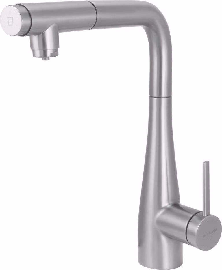 Kitchen faucet with water filter connection with pull-out spout