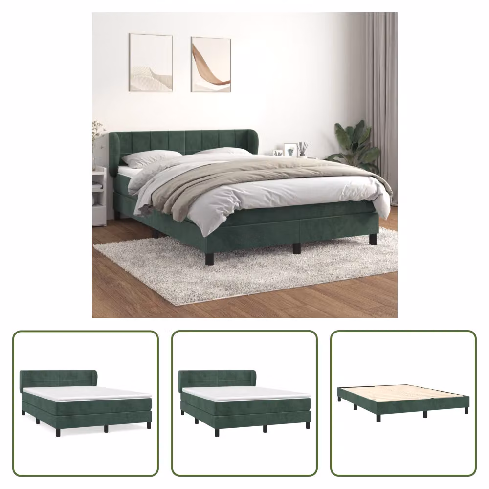 The Living Store Letto a molle con materasso verde scuro 140x190 cm in velluto