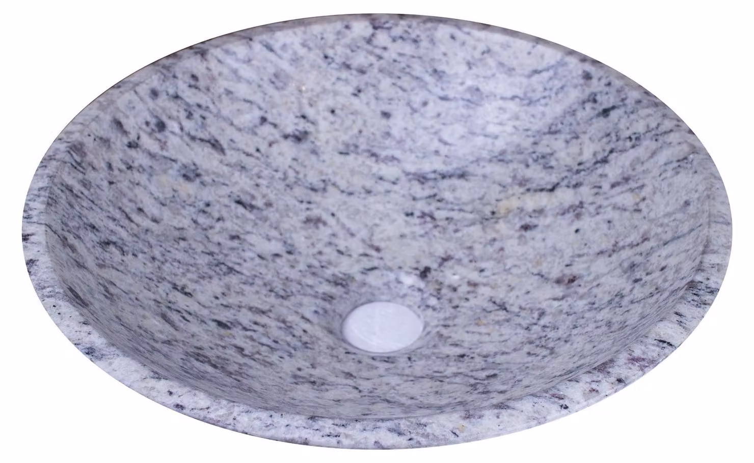 Lavabo in pietra naturale rotondo, diametro 34 cm, con piletta