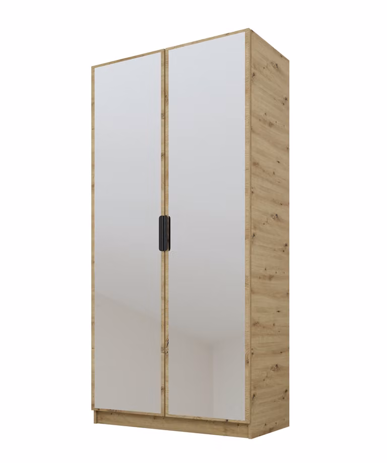 PAWS MOBEL Armadio inclinabile in rovere Artisan 100x52x200 cm, armadio a due ante aperto con specchi, con ripiani e appendini