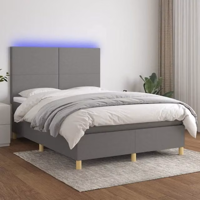 Letto Ibrido vidaXL con Materasso a Molle, Illuminazione LED e Porta USB, Grigio Scuro, L/P/H: 140 x 200 x 128 cm