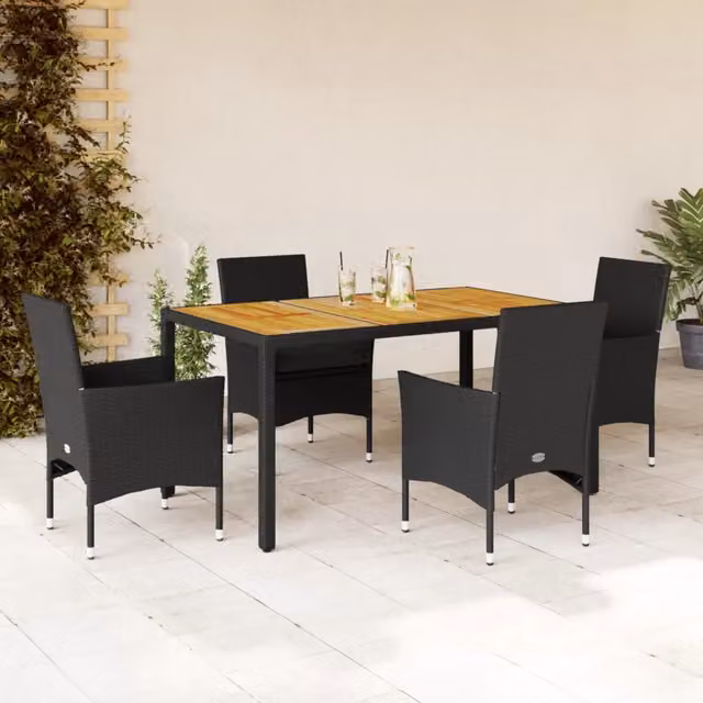 Set Pranzo da Giardino 5 pz con Cuscini Nero Polyrattan Acacia 3278671