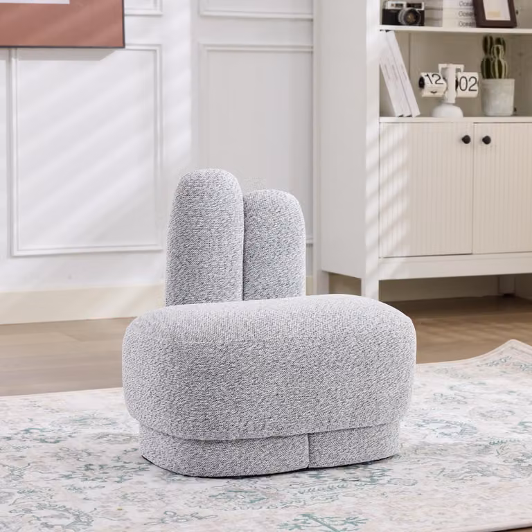 Pouf da pavimento con motivo coniglio, sgabello per bambini, pouf imbottito, realizzato in schiuma, dimensioni 54x41,5x54 cm, colore grigio-bianco anticato