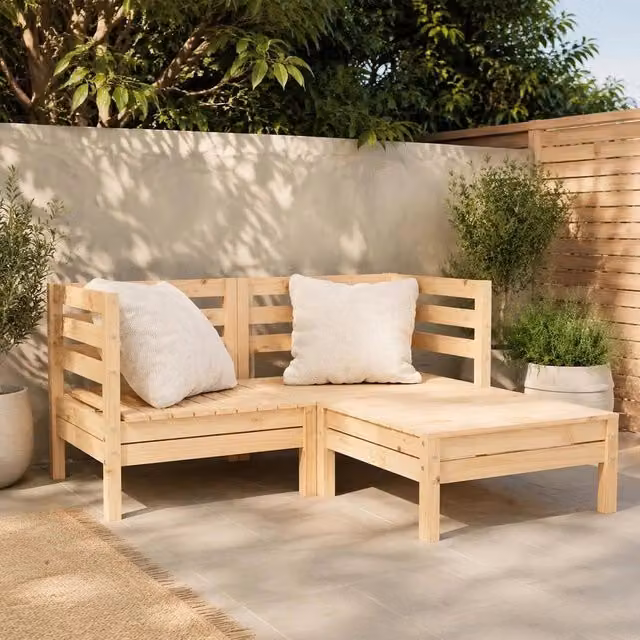 2-seater Garden Sofa With Footstool, Solid Pine Wood