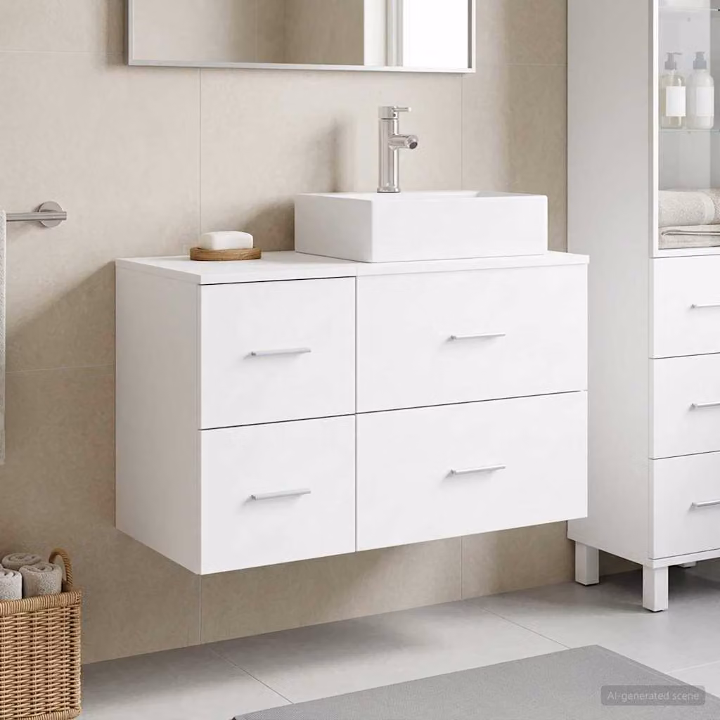 Set di mobili per il bagno moderno vidaXL composto da mobile lavabo e pensile a parete in legno MDF bianco opaco