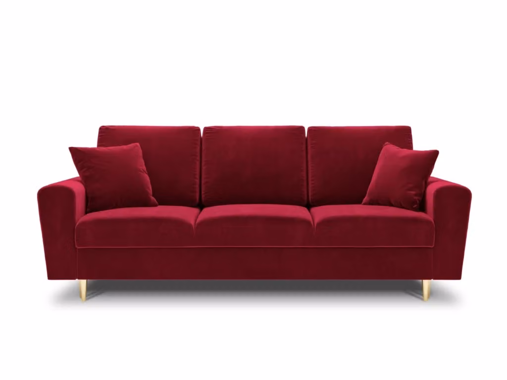 Divano convertibile con contenitore Kyoto Cosmopolitan Design a 3 posti in velluto rosso e dettagli oro L: 235 cm, P: 88.5 cm, H: 88 cm – 2