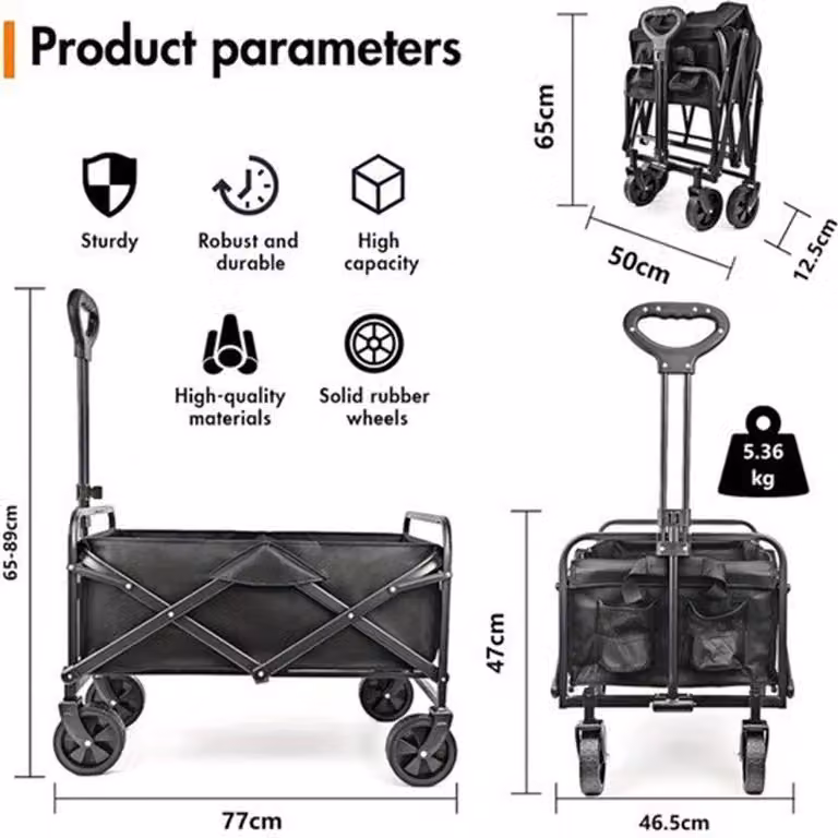 Carrello pieghevole multiuso, adatto a tutti i terreni - Grande capacità - Carrello leggero e facile da trasportare