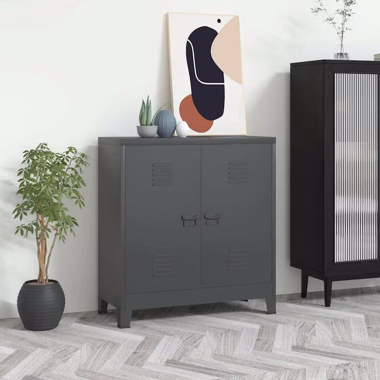 Classificatore Industriale vidaXL Antracite con Ante a Battente e Ripiani Regolabili L: 90 cm, P: 40 cm, H: 100 cm