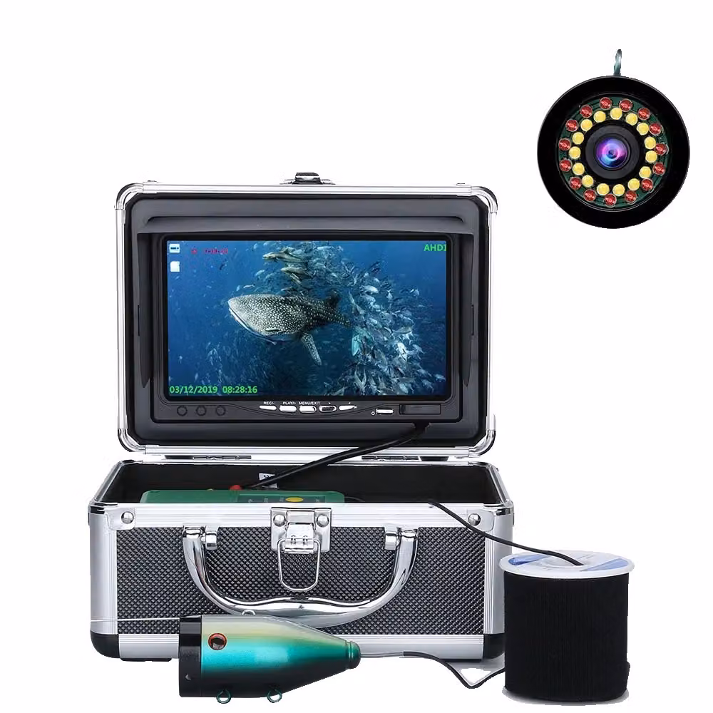 Telecamera da pesca subacquea, display HD da 7", visione notturna a 30 LED, registrazione DVR, F7AD-2L-15M