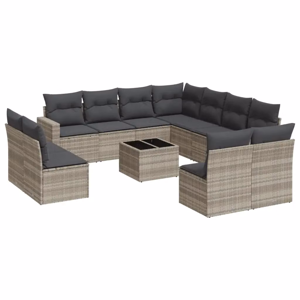 vidaXL Set Divano da Giardino a L 12 pz in Polyrattan Grigio con Cuscini e Tavolino da Caffè – 2