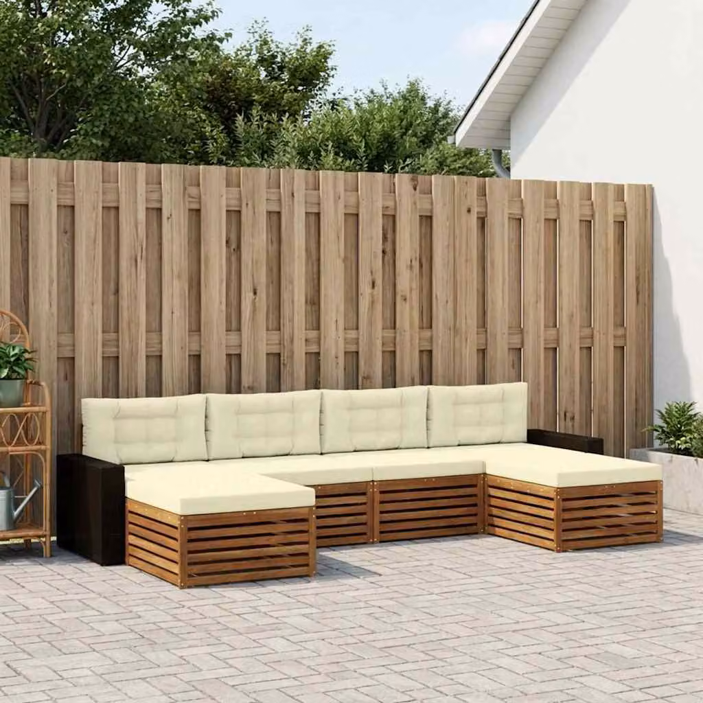 Set di divani da esterno vidaXL in legno di acacia massello marrone con cuscini beige, composizione a L da 6 pezzi