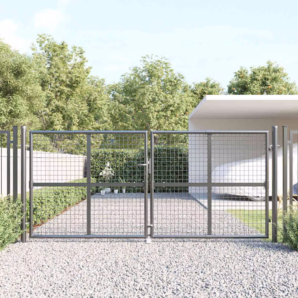 vidaXL Cancello da Giardino Doppio in Rete in Acciaio Zincato Antracite L: 300 cm, H: 125 cm