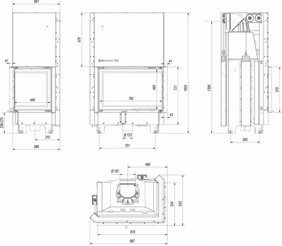 Inserto camino in acciaio KRATKI MBA destra 17 kW Ø 200 con porta scorrevole con molla porta