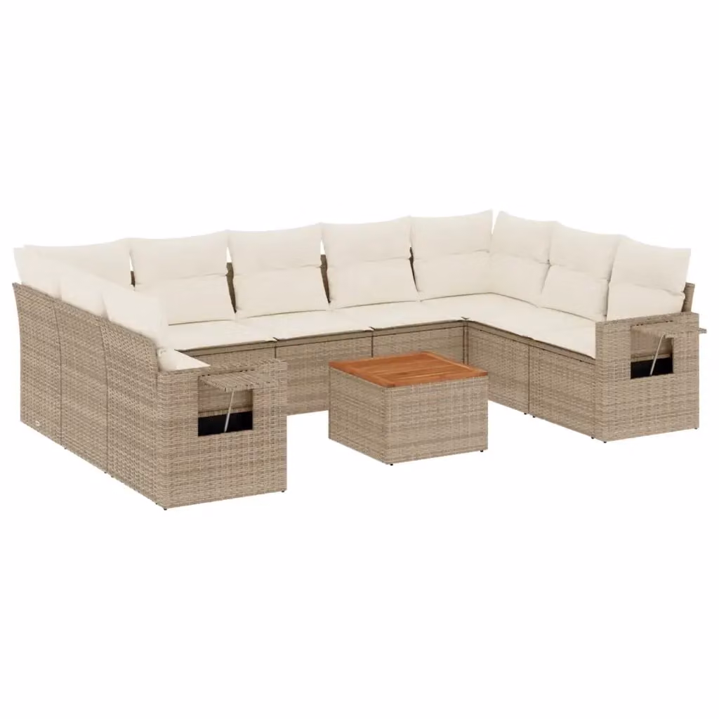 Set Divano da Giardino VIDAXL in Polyrattan con Cuscini Beige, 10 Pezzi – 2