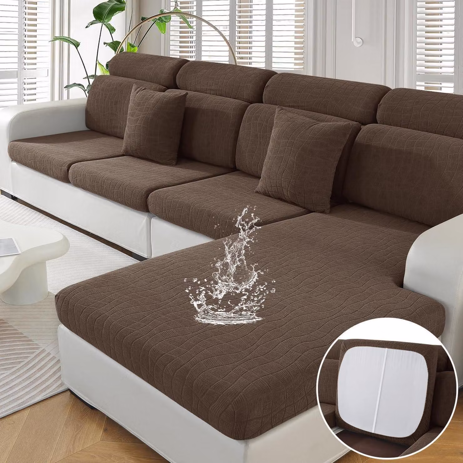 Copertura per cuscino da seduta, elasticizzata, impermeabile, colore beige, adatta per divani e chaise-longue