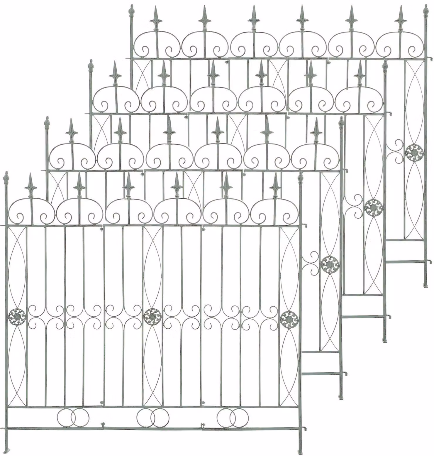 Set di 4 recinzioni da giardino, modello "Mangold", tipo pannello, stile rustico, ideali per giardino e terrazza. Colore: verde anticato