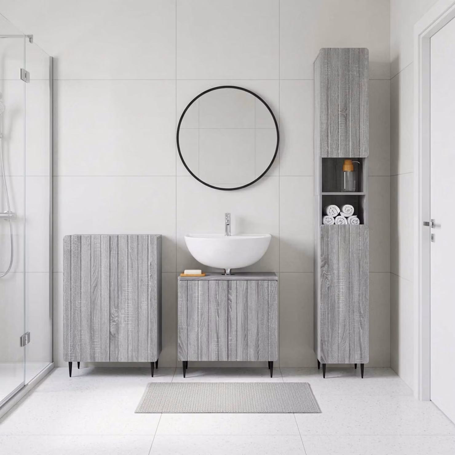 Set di mobili da bagno 3 pezzi vidaXL ZWOLLE in legno e MDF grigio opaco con mobile lavabo e pensili