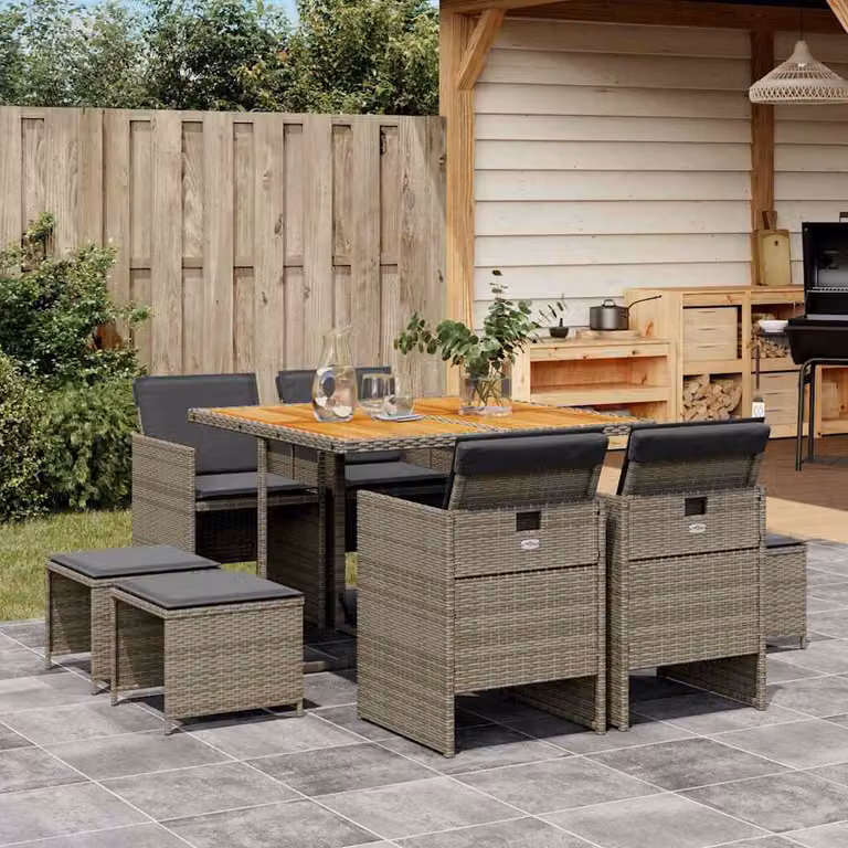 vidaXL Set da Pranzo da Giardino 9 pz in Polyrattan e Legno di Acacia Grigio e Marrone