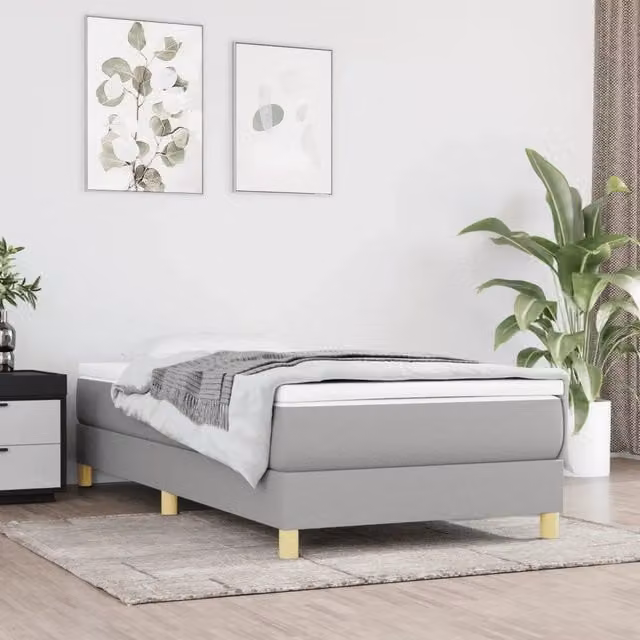 Letto Ibrido vidaXL con Giroletto a Molle e Materasso in Tessuto Grigio e Bianco L/P: 90 x 200 cm – 1