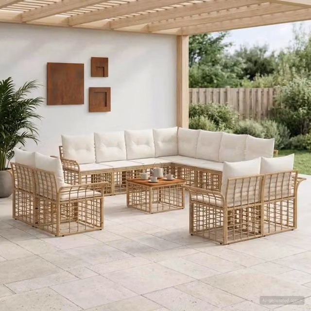 Set di divani da esterno 12 pz 11-Posti Naturale e Bianco Crema 3437804