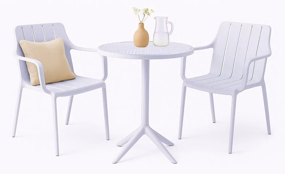 Set da giardino VORTIVO - 2 sedie da giardino bianche e 1 tavolo bianco per balcone, terrazza e sala da pranzo