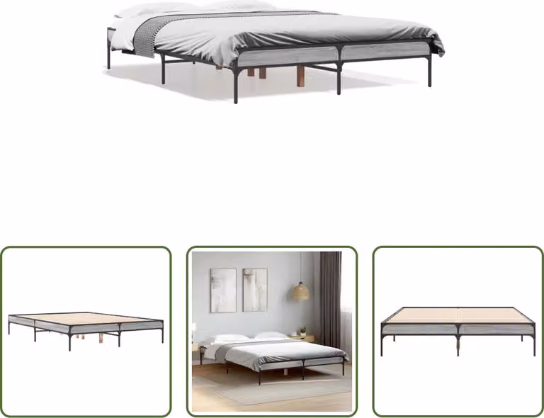 The Living Store Struttura letto grigio Sonoma 120x200 cm in legno e metallo