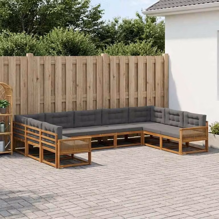 Set di divani da esterno vidaXL 9 pz in legno di acacia con cuscini, colore marrone, beige e antracite