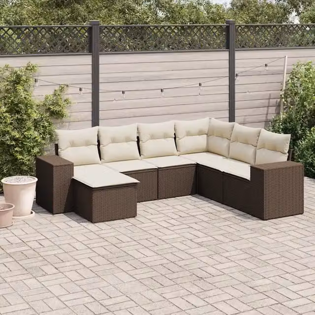 Set Divani da Giardino 7 pz con Cuscini Marrone in Polyrattan 3255240