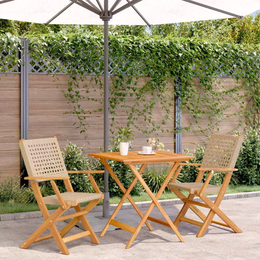 Maison Exclusive - Set da bistrot 3 pezzi in polyrattan beige e legno massello