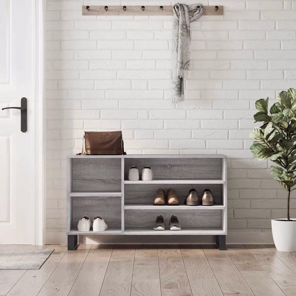Scarpiera moderna vidaXL in legno e metallo, Grigio, L: 102 cm, P: 36 cm, H: 60 cm