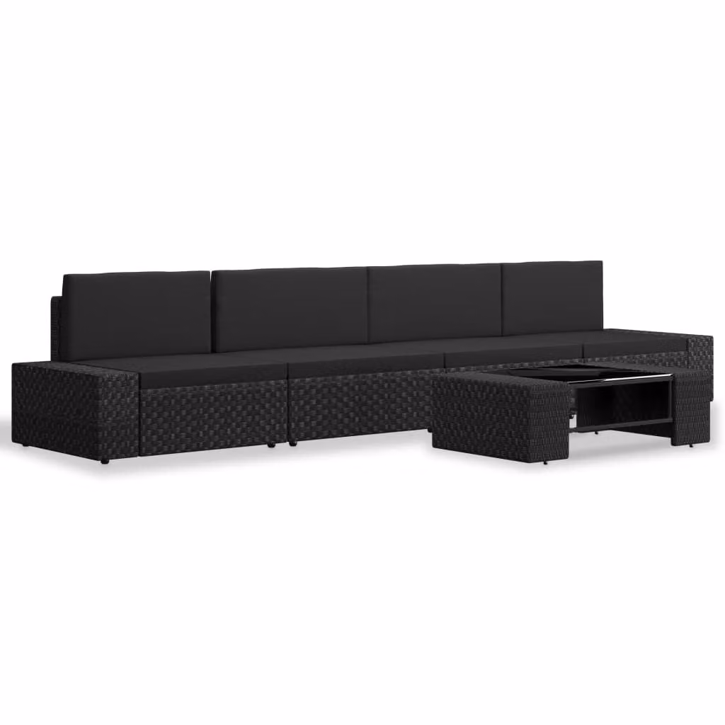 set 5 pezzi da giardino in poly rattan nero