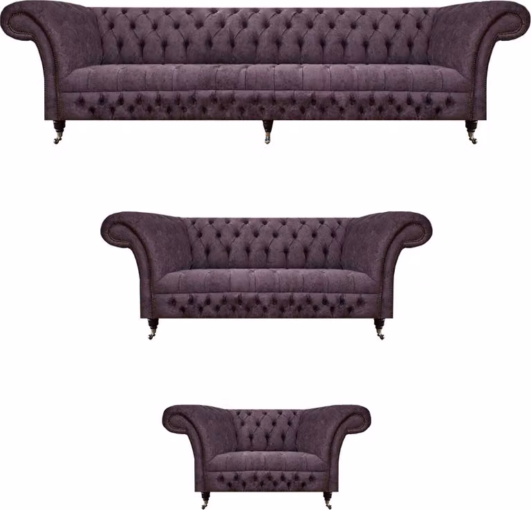 Luxus Lila Sofagarnitur Wohnzimmer Chesterfield Design Set 3tlg Polster Textil