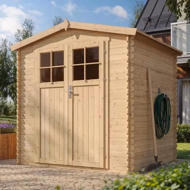 Casetta da Giardino in Legno TIMBELA M343F Grigio e Beige L: 216 cm, P: 206 cm, H: 218 cm – 1