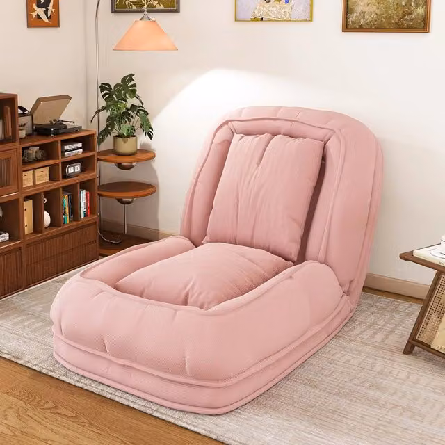 Divano letto reclinabile ergonomico Minimal rosa con 2 cuscini salvaspazio L: 90-180 cm