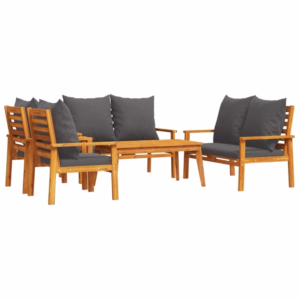 Set Salotto da Giardino 5 pz con Cuscini Legno Massello Acacia