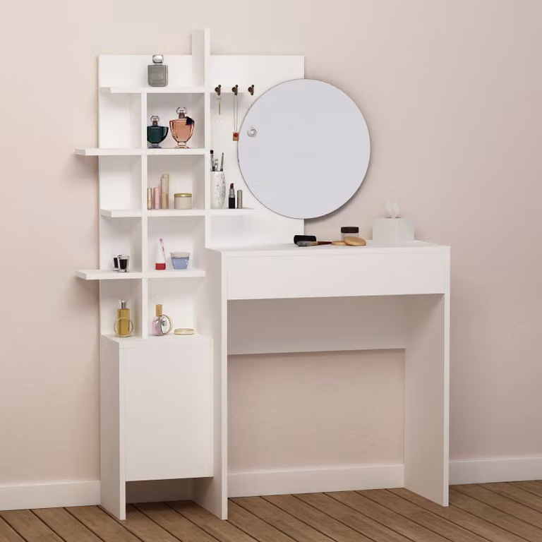 Skye Decor, Mup - White, tavolino da toeletta, bianco, 100 % MELAMINE COATED SLIPBOARD, 105 x 35 x 151 cm