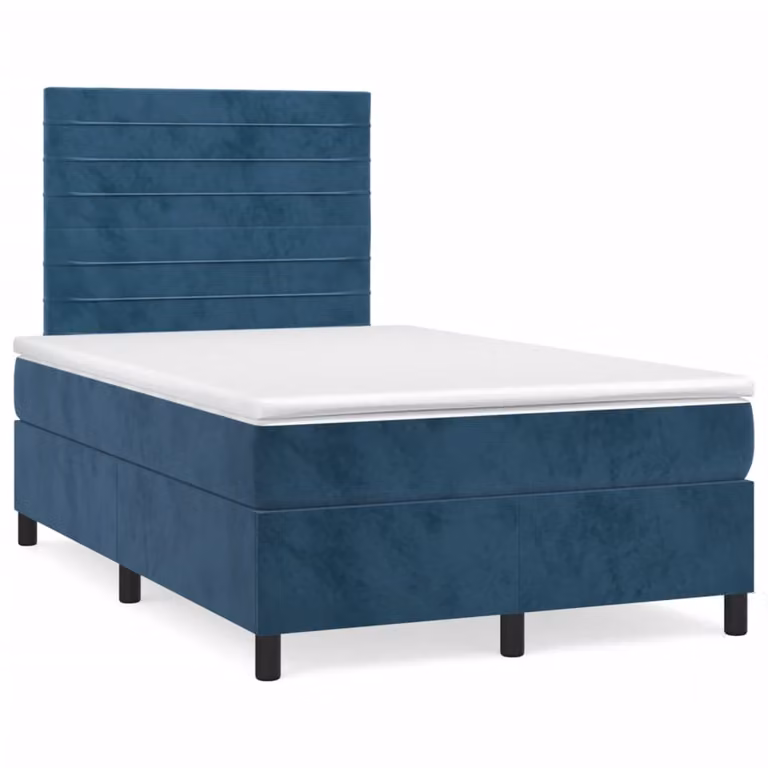 Letto Ibrido con Materasso a Molle Insacchettate vidaXL in Velluto Blu e Bianco con Illuminazione LED e Porte USB L/P/H: 120 x 200 cm