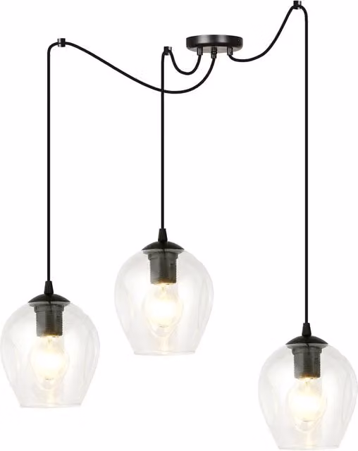 Lampada a sospensione moderna Luceart-Classic con 3 luci in metallo nero e vetro trasparente