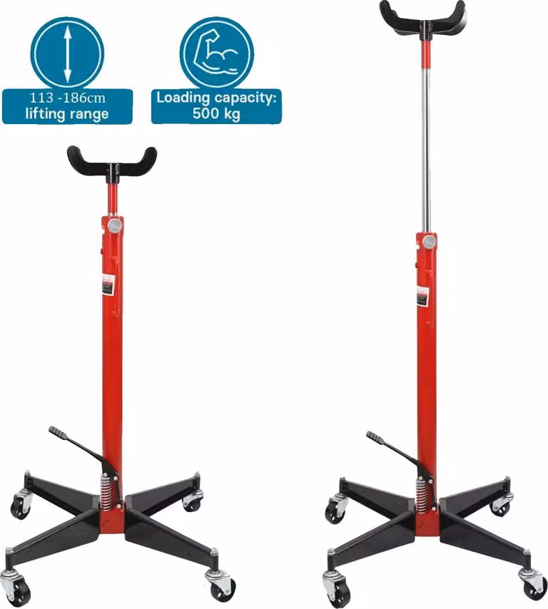Carrello di trasferimento, portata 500 kg, altezza regolabile 110-190 cm, struttura Acciaio al carbonio, 4 ruote girevoli, comando a pedale