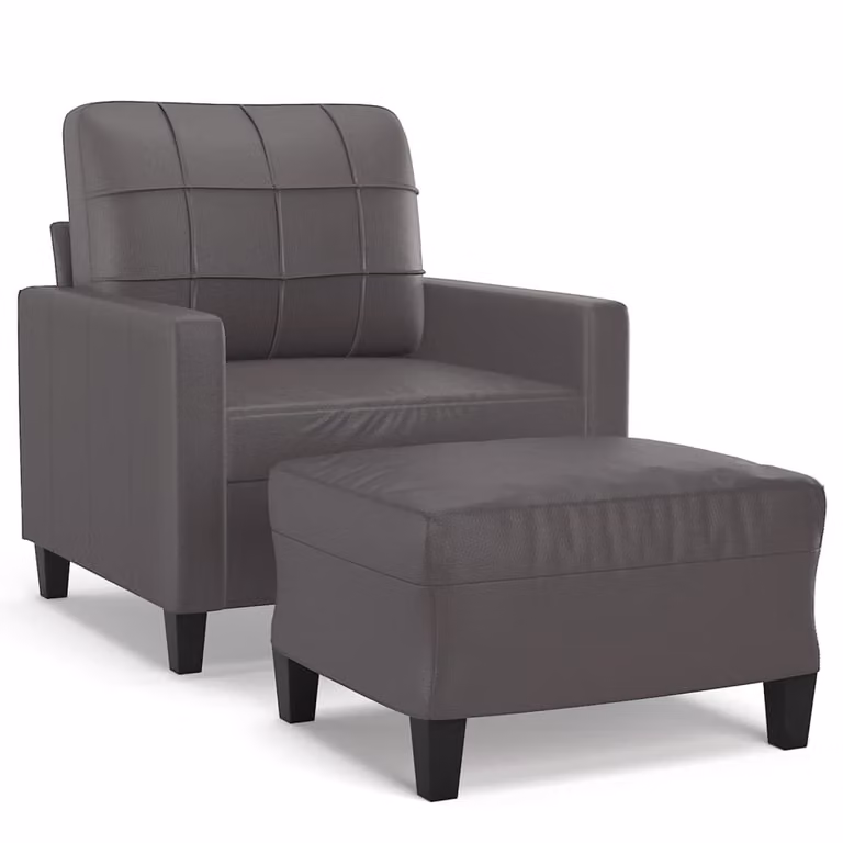 Poltrona con Poggiapiedi Grigio 60 cm in Pelle finta