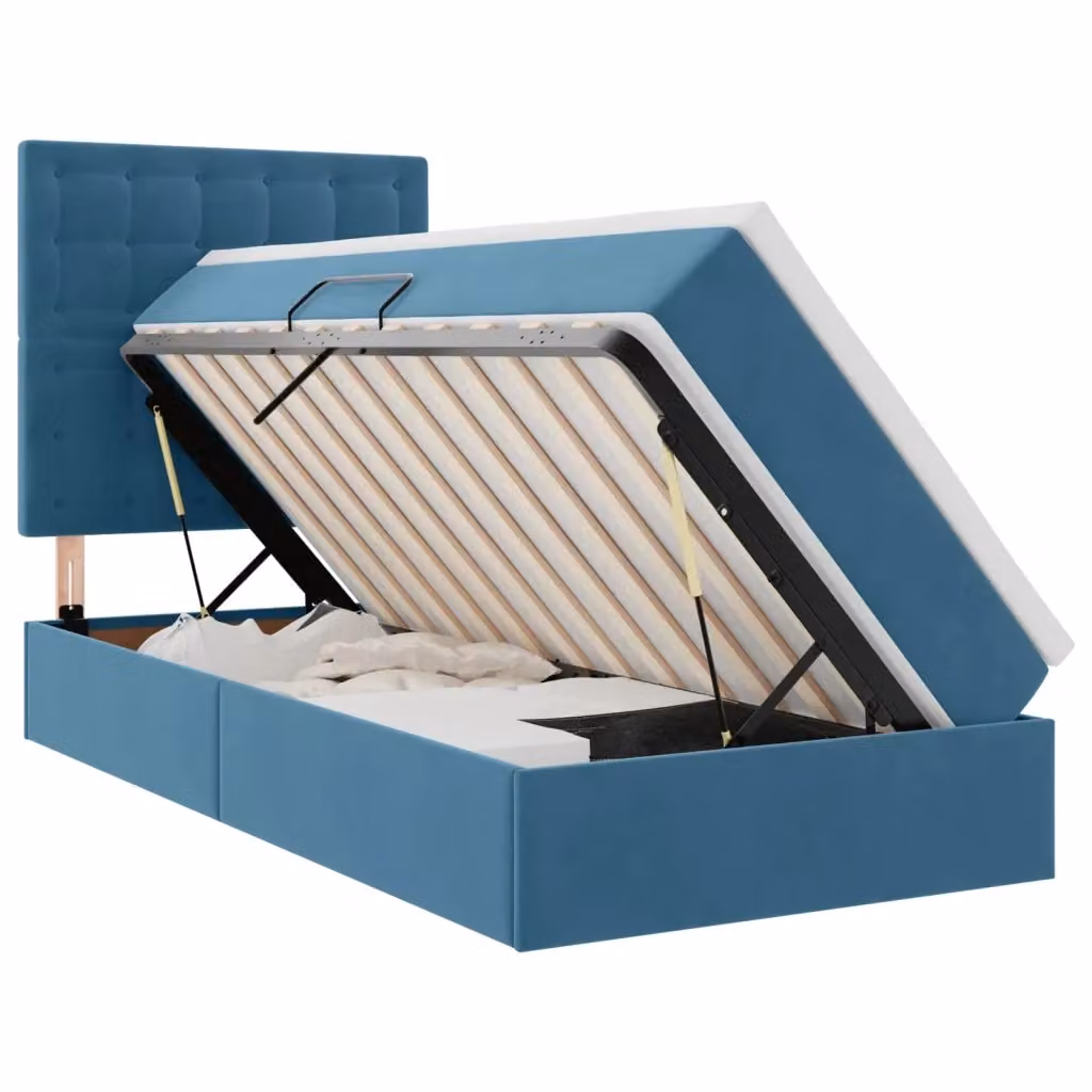 Letto con contenitore vidaXL in velluto blu con base a sollevamento e struttura in metallo L/P/H: 204 x 90 x 140 cm – 2