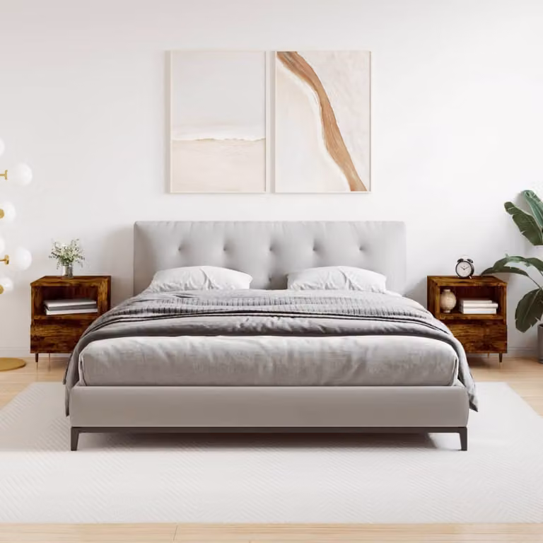 Set di 2 comodini vidaXL in legno multistrato e metallo, colore rovere fumo, da appendere al muro, L 40 cm x P 35 cm x H 50 cm
