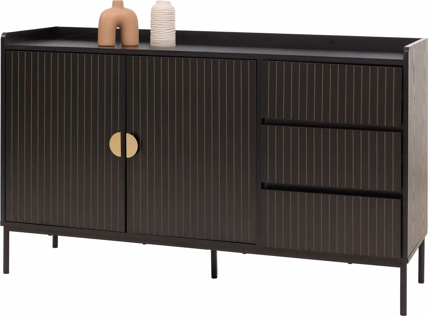Credenza MCW-O39, cassettiera, 3 cassetti e 2 ante, melaminato effetto legno 80x130x42 cm ~ effetto legno nero