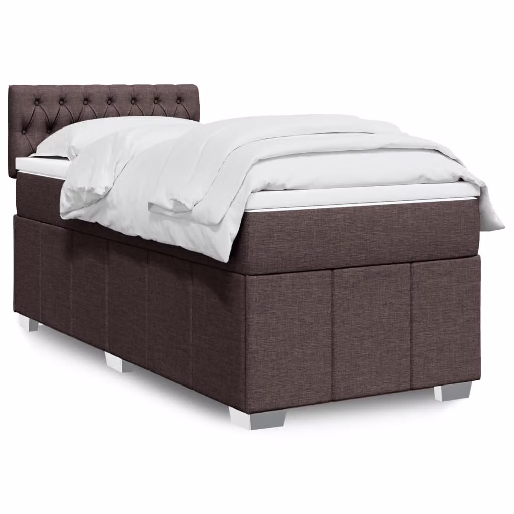 vidaXL Giroletto a Molle con Materasso Ibrido in Tessuto Marrone e Bianco, L/P/H: 90 x 200 cm