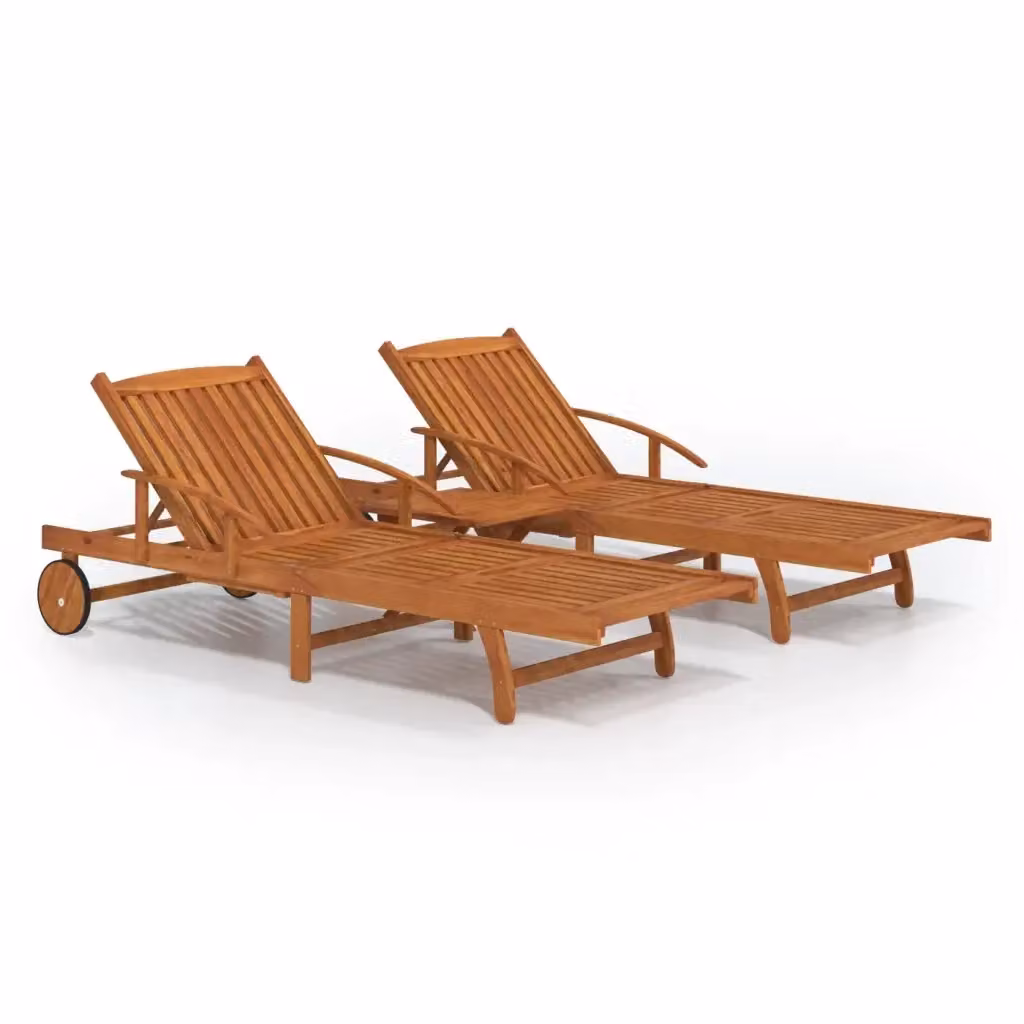 Set di 2 pezzi lettini prendisole con tavolo vidaXL in legno di acacia oliato marrone per giardino e terrazza – 2