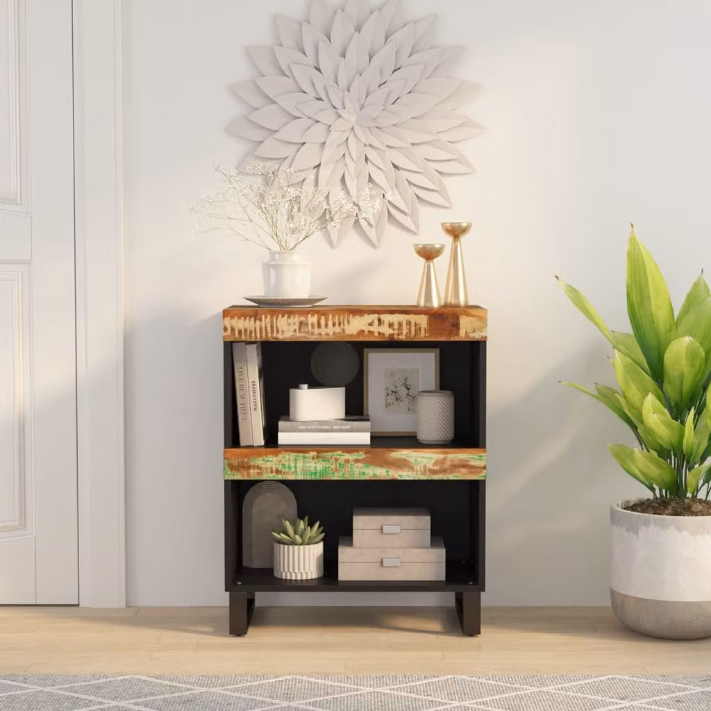 Credenza in legno massello di recupero e metallo stile industrial vidaXL, L: 60 cm, P: 33 cm, H: 75 cm